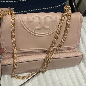 Tory Burch Soft Pink Embossed Leather Shoulder Bag